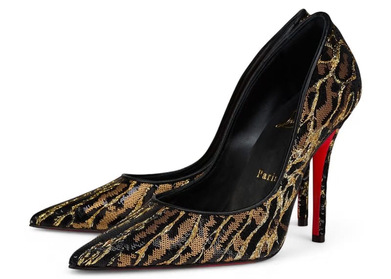 Christian Louboutin Miss Z Ocelot 100mm Pump Black Multicolor Embroidered Crepe Satin