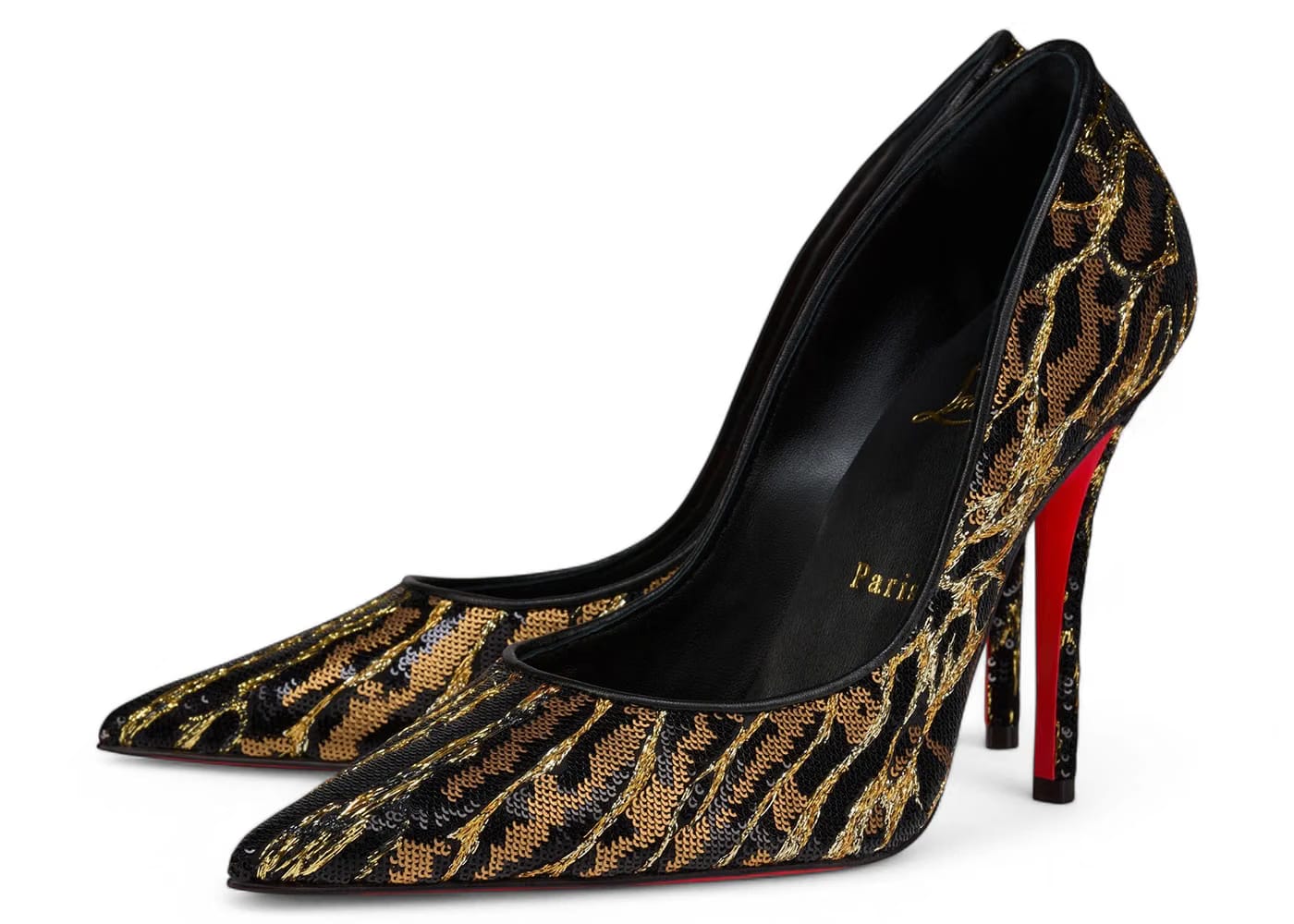 Christian Louboutin Miss Z Ocelot 100mm Pump Black Multicolor Embroidered Crepe Satin