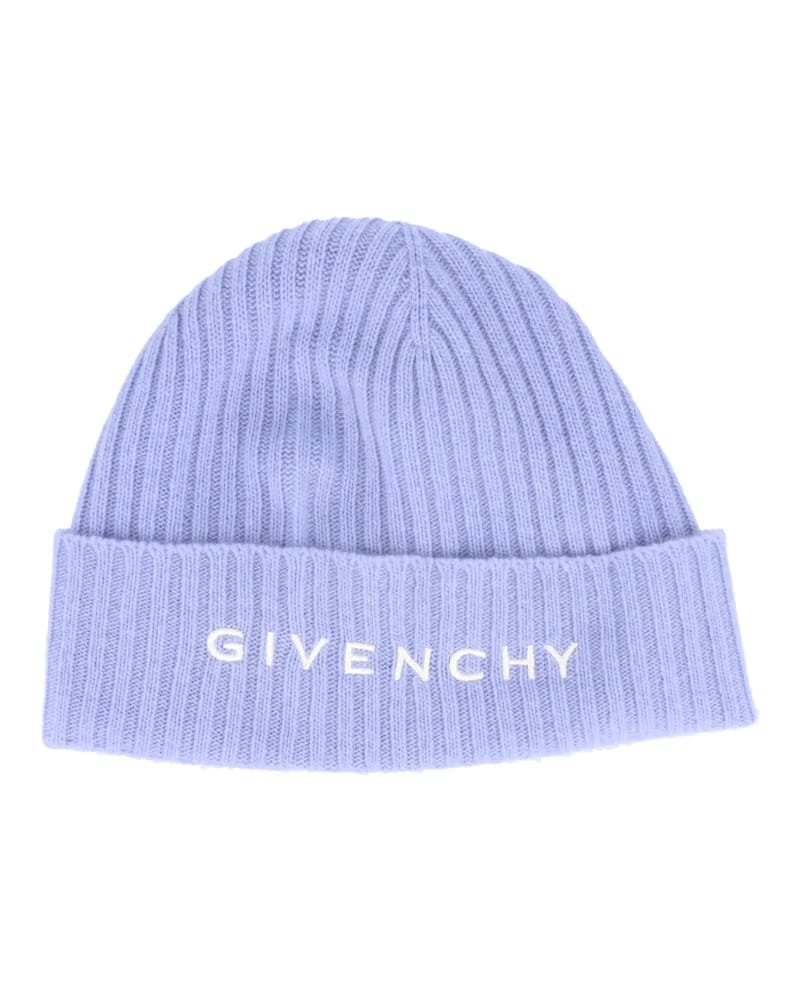 Givenchy Ribbed Embroidered Logo Beanie Light Blue