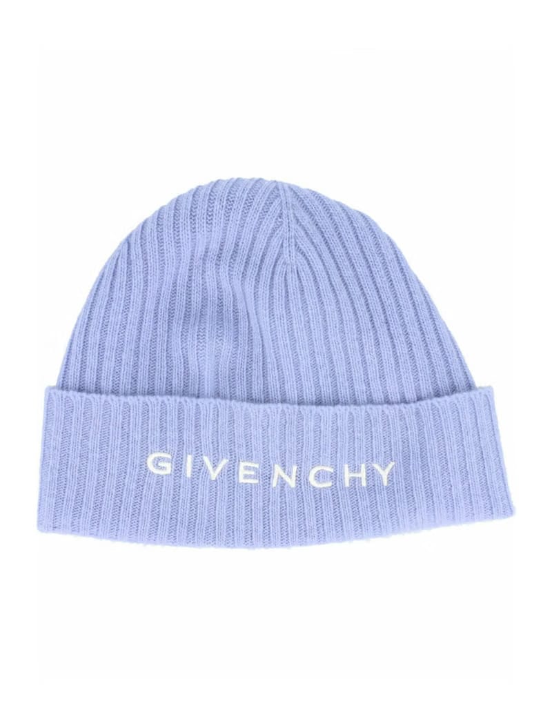 Givenchy Ribbed Embroidered Logo Beanie Light Blue