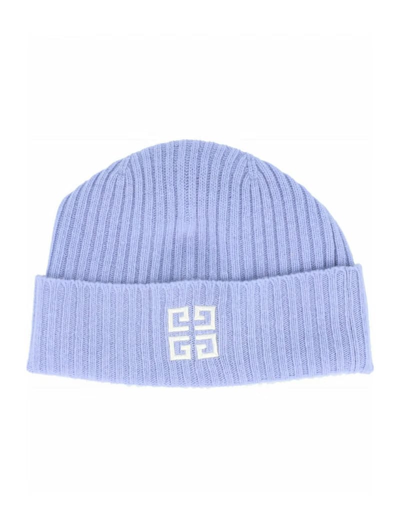 Givenchy Ribbed Embroidered Logo Beanie Light Blue