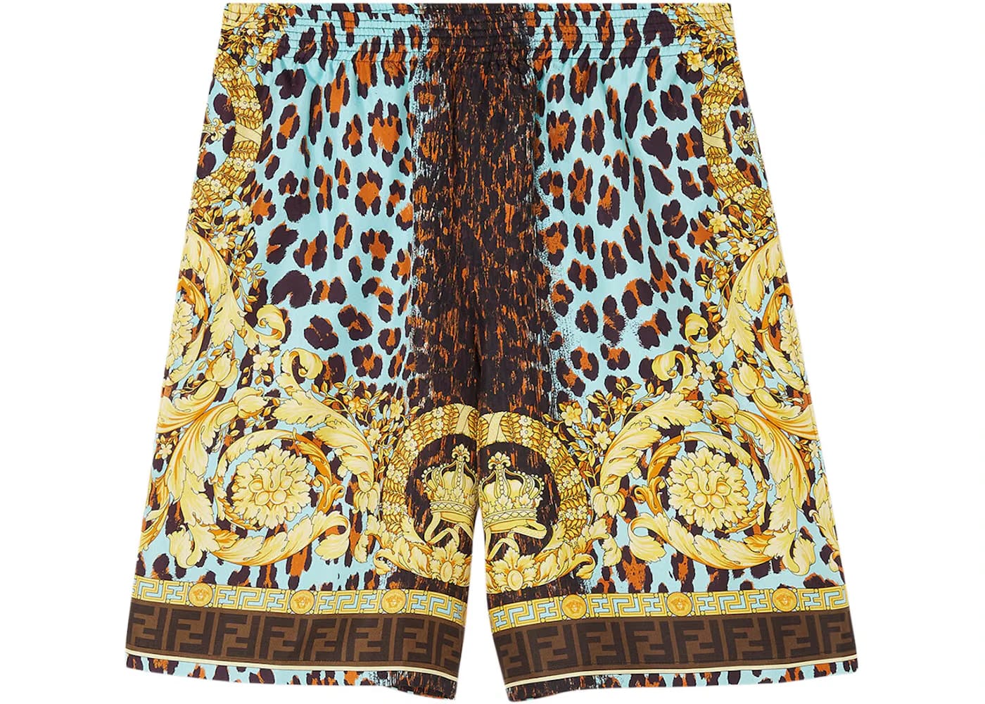 Fendi Fendace Wild Baroque Silk Shorts Gold/Blue