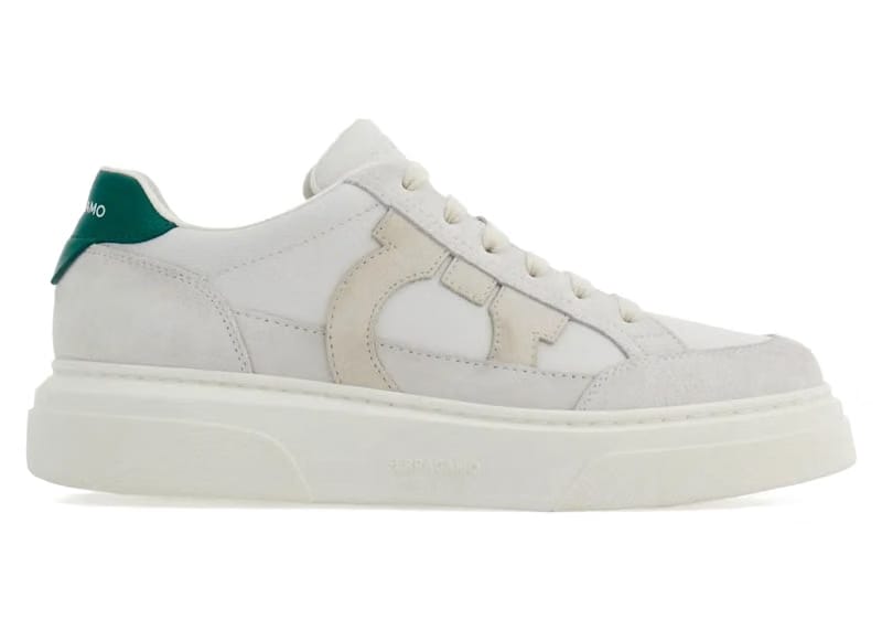 Ferragamo Gancini-Patch Calfskin Sneakers White