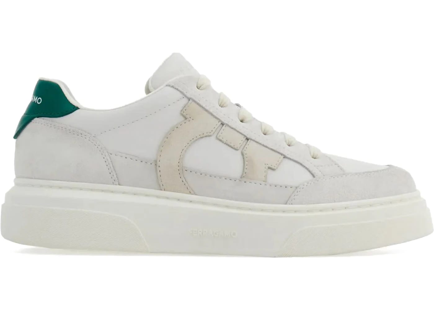 Ferragamo Gancini-Patch Calfskin Sneakers White
