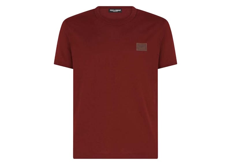 Dolce & Gabbana Cotton Branded Plate V-Neck T-Shirt Bordeaux