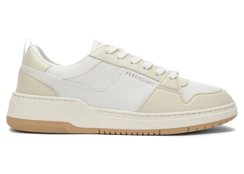 Ferragamo Leather-Panelled Sneakers White