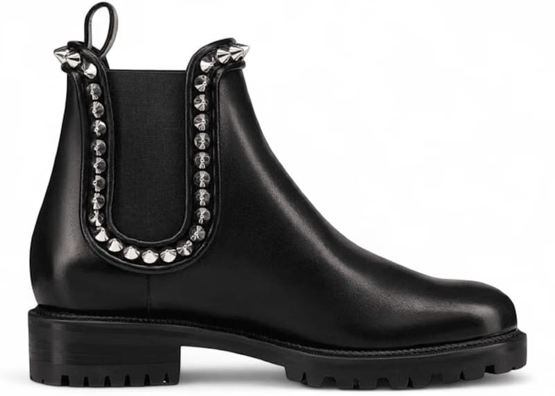 Christian Louboutin Capahutta Flat Leather Boot Black Studded (Women's)