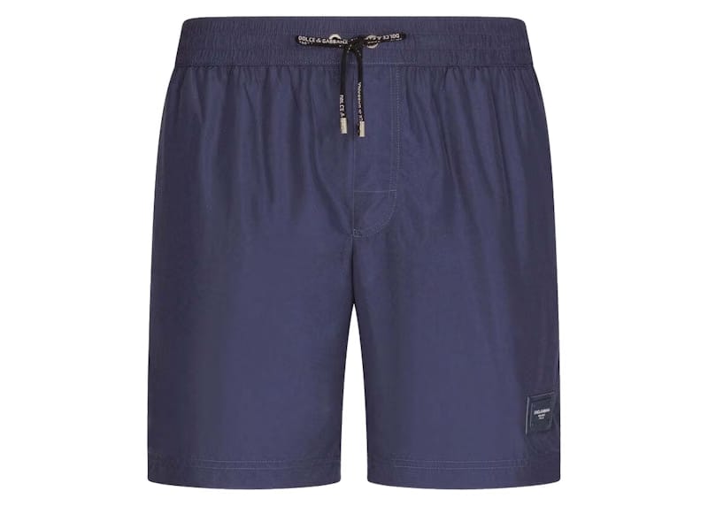 Dolce & Gabbana Mid Length Branded Plate Swim Trunks Blue