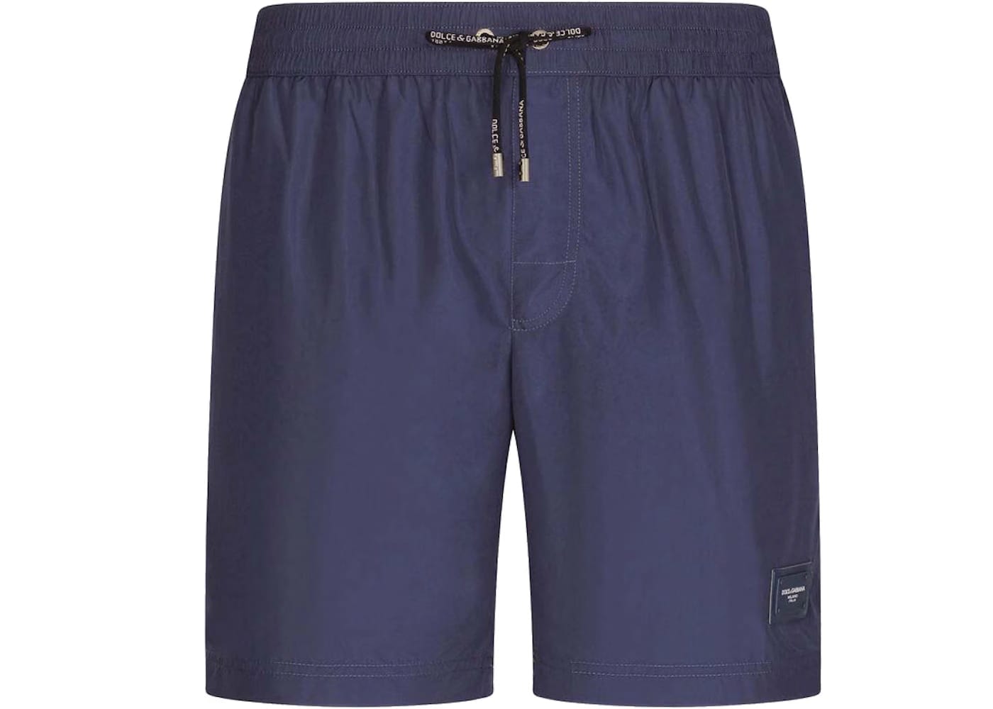Dolce & Gabbana Mid Length Branded Plate Swim Trunks Blue