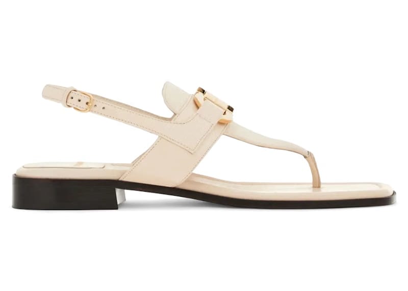 Ferragamo Gancini-Buckle Leather Sandals White (Women's)