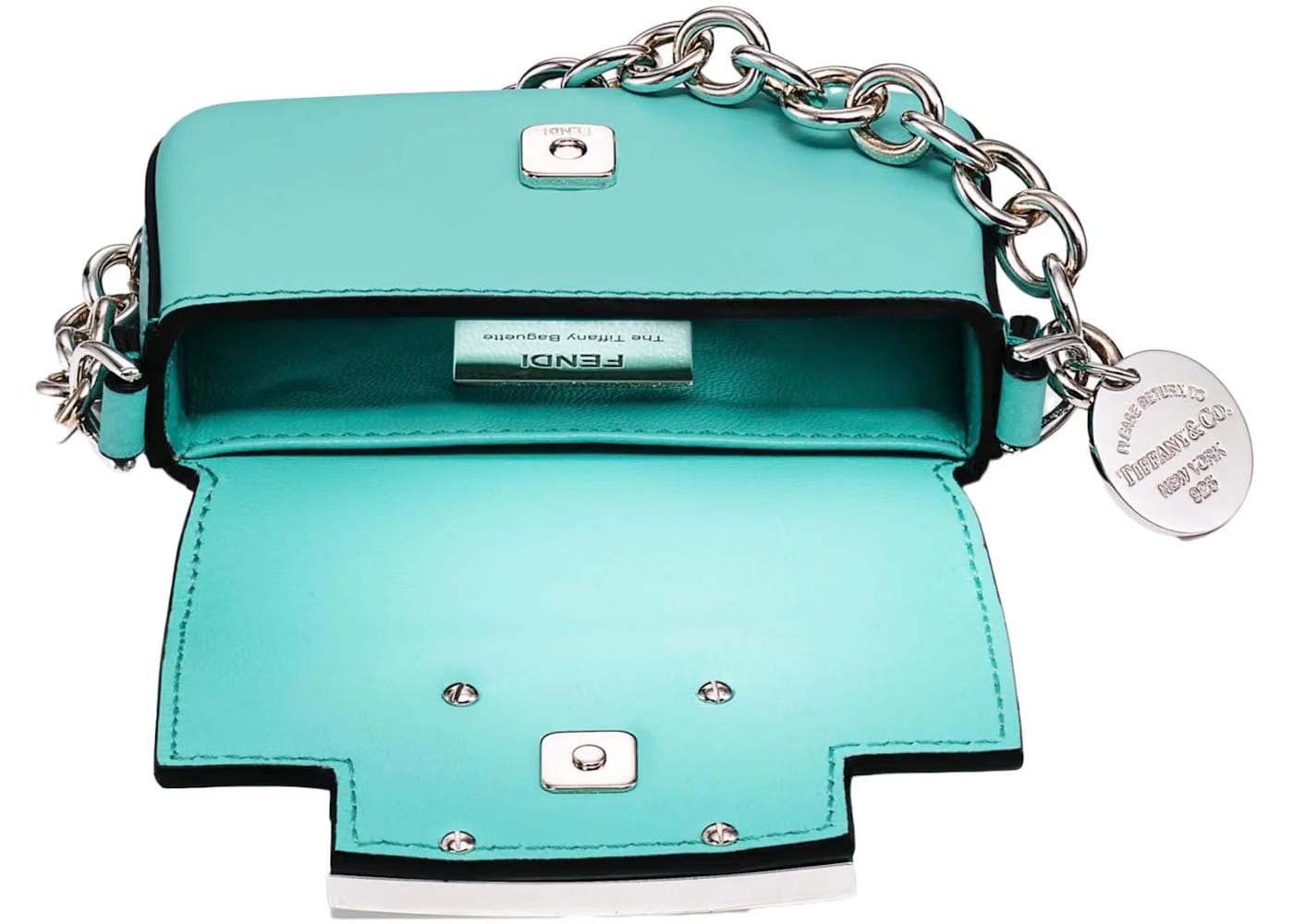 Tiffany x FENDI Nano Baguette in Tiffany Blue Leather with Sterling Silver