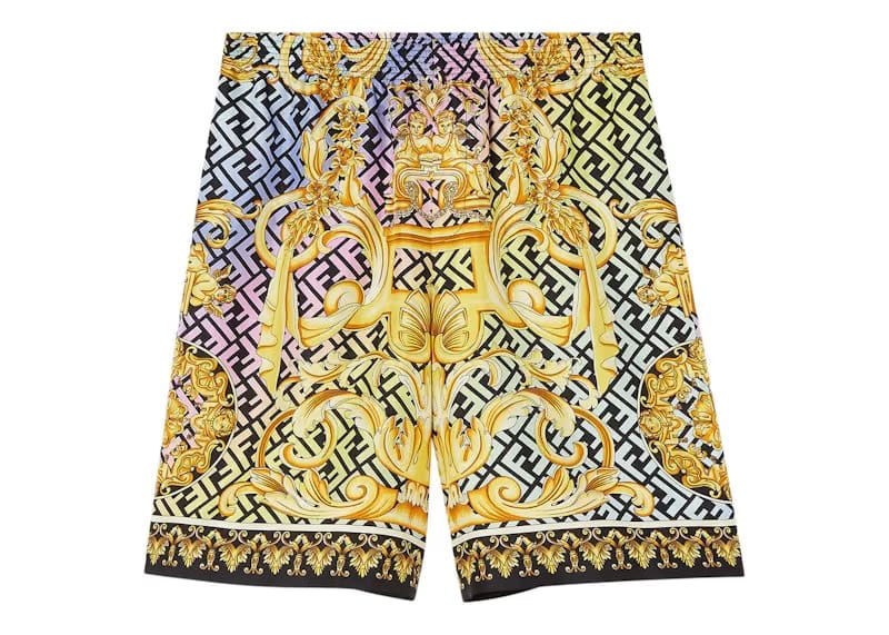 Fendi Fendace Baroque Silk Shorts Gold/Multi