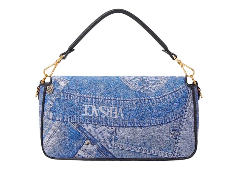 Fendi Fendace Baguette Shoulder Bag Denim Patchwork Print