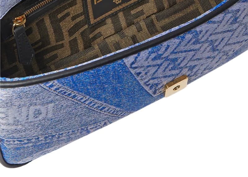 Fendi Fendace Baguette Shoulder Bag Denim Patchwork Print