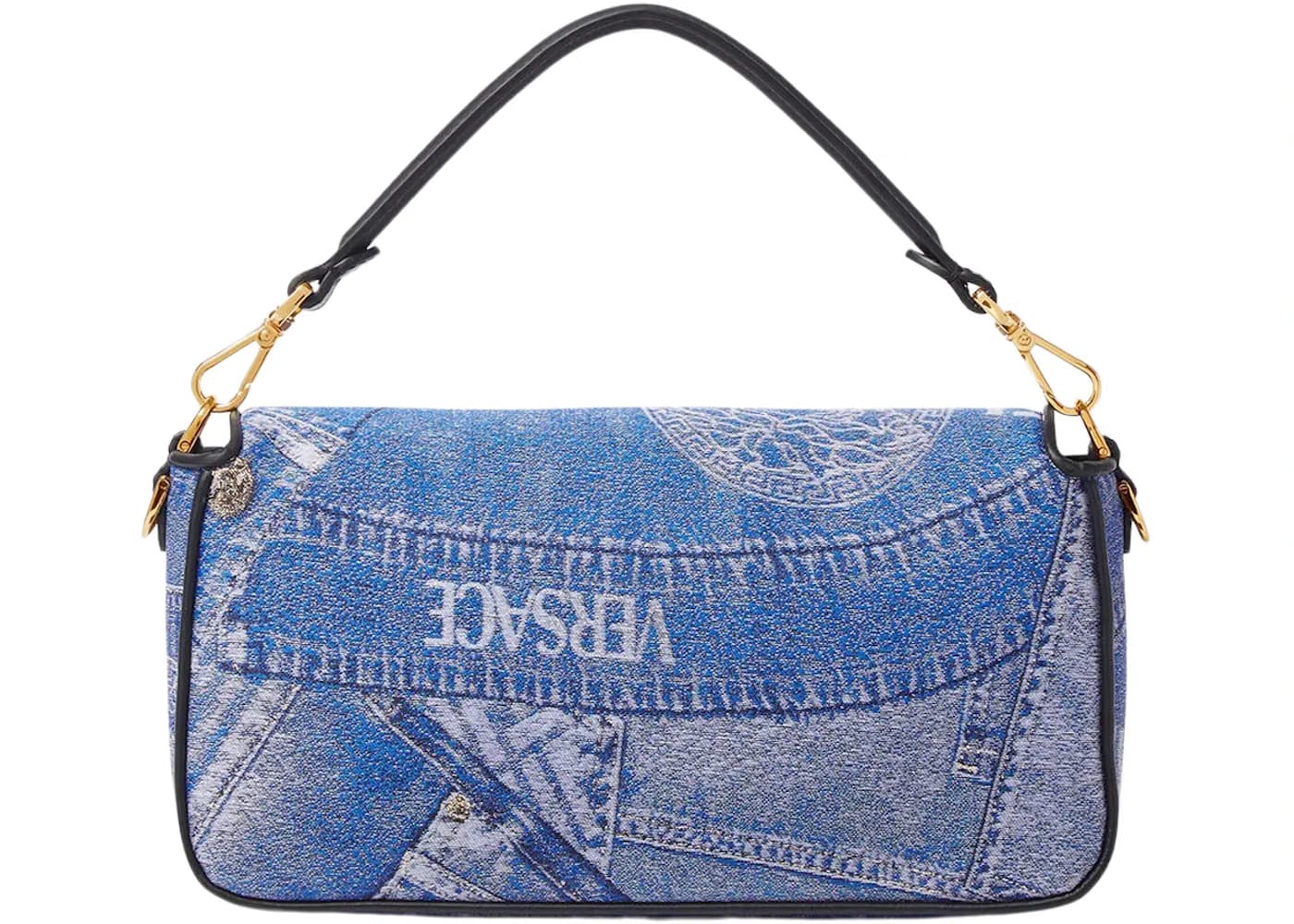 Fendi Fendace Baguette Shoulder Bag Denim Patchwork Print