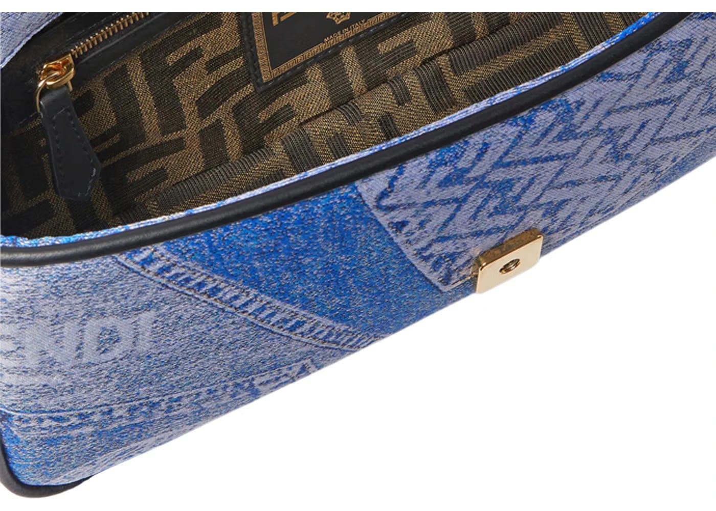 Fendi Fendace Baguette Shoulder Bag Denim Patchwork Print