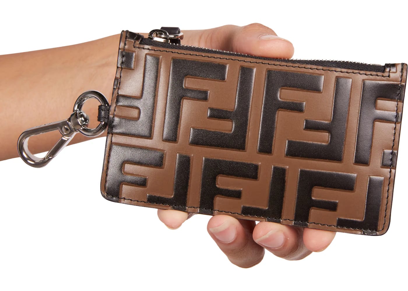 Fendi Coin Purse Zucca Calfskin Tobacco Black