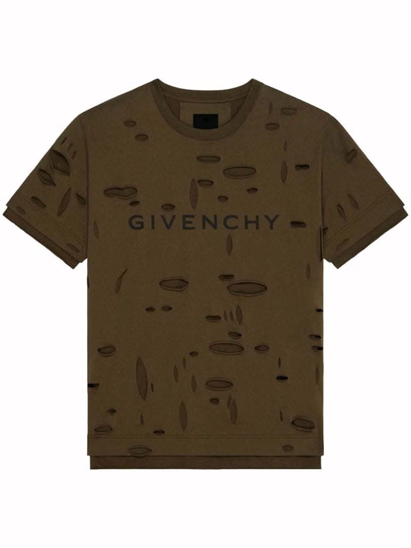 Givenchy 2 Layers Classic Fit Hole T-Shirt Khaki