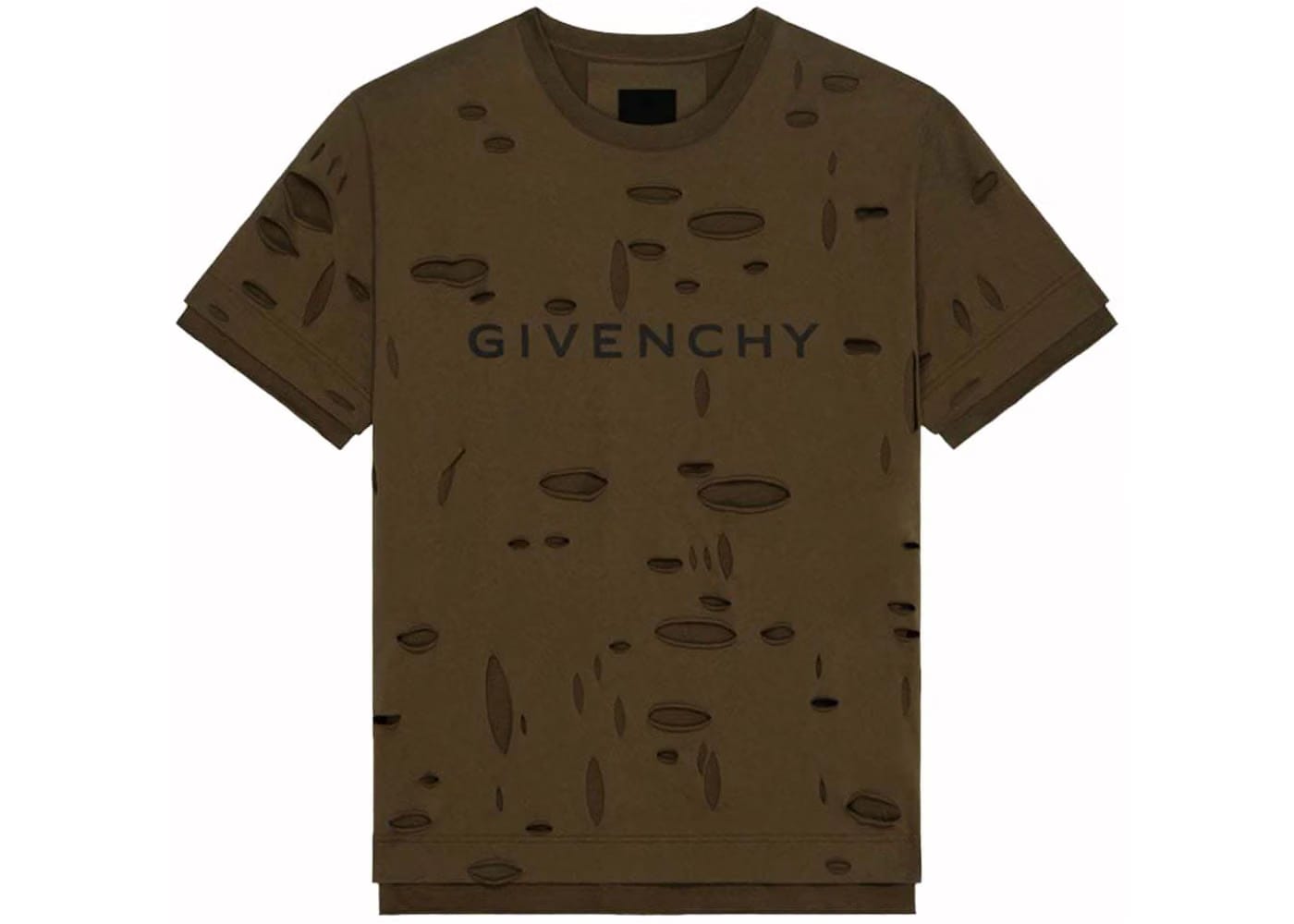 Givenchy 2 Layers Classic Fit Hole T-Shirt Khaki