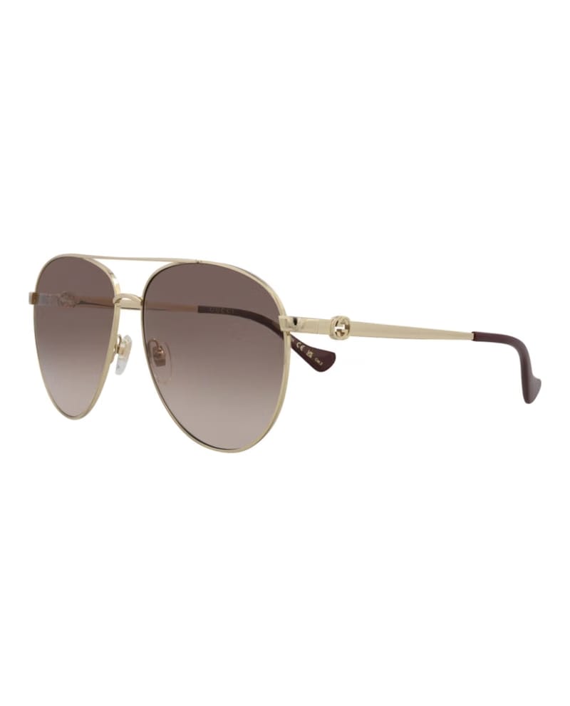 Gucci Aviator-Frame Metal Sunglasses Gold Gold Brown (GG1088S-30012964-002)