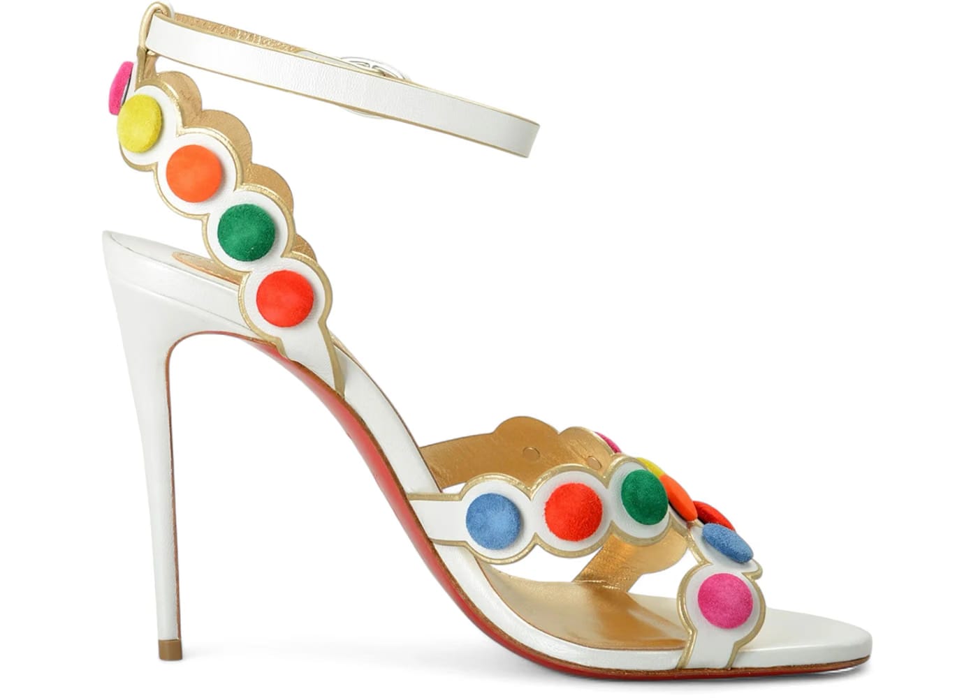 Christian Louboutin Smartissima 100 White Leather Strappy Sandal Multi Mekong (Women's)