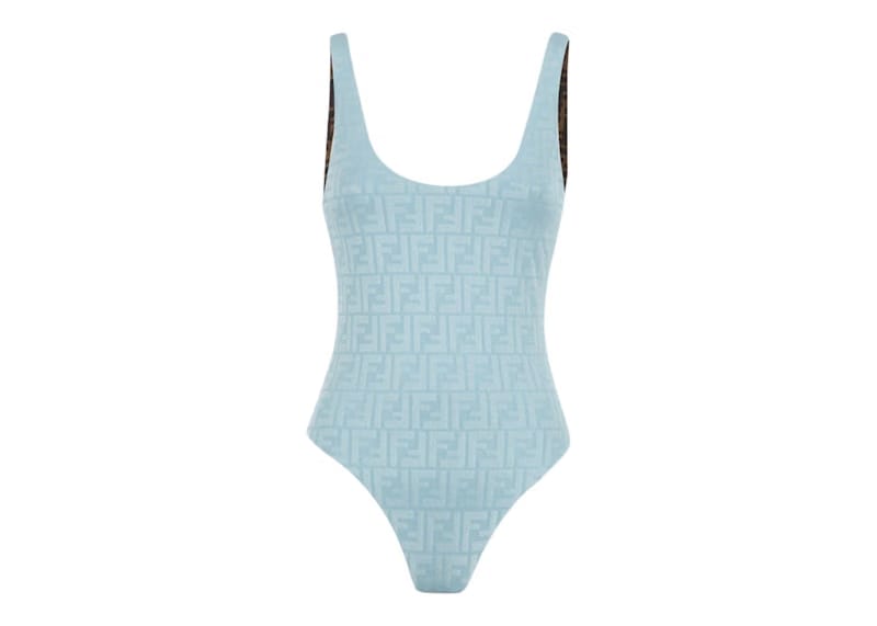 Fendi Jacquard FF Motif One-Piece Swimsuit Light Blue