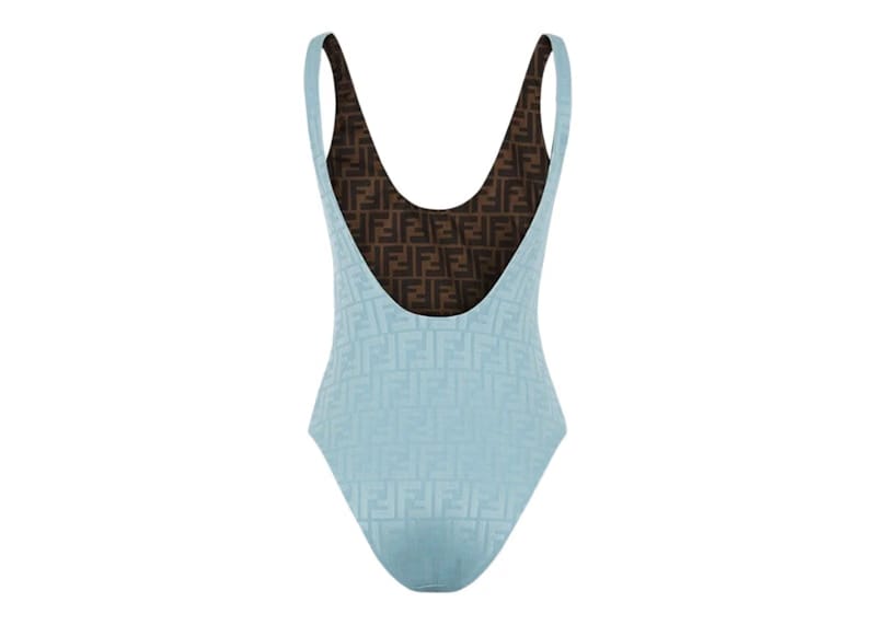 Fendi Jacquard FF Motif One-Piece Swimsuit Light Blue