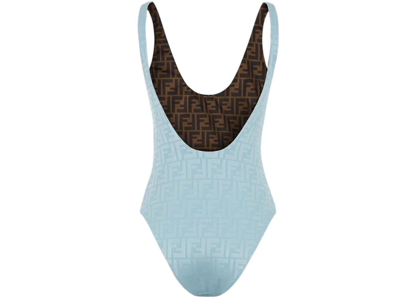Fendi Jacquard FF Motif One-Piece Swimsuit Light Blue