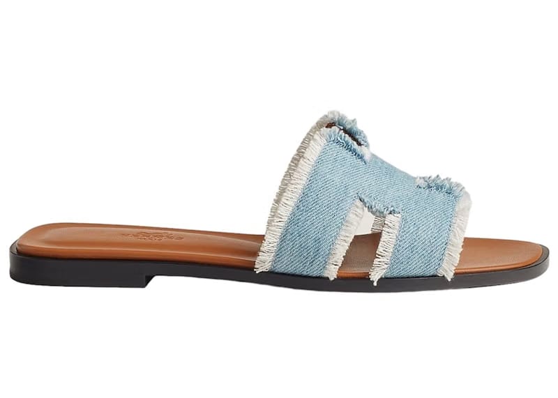 Hermes Oran Sandal Bleu Clair Fringed Denim (Women's)