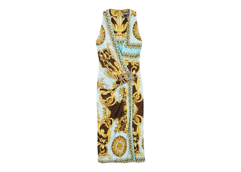 Fendi Fendace Baroque Midi Dress Gold