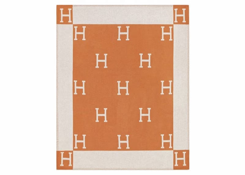 Hermes Avalon Throw Blanket Ecru/Potiron