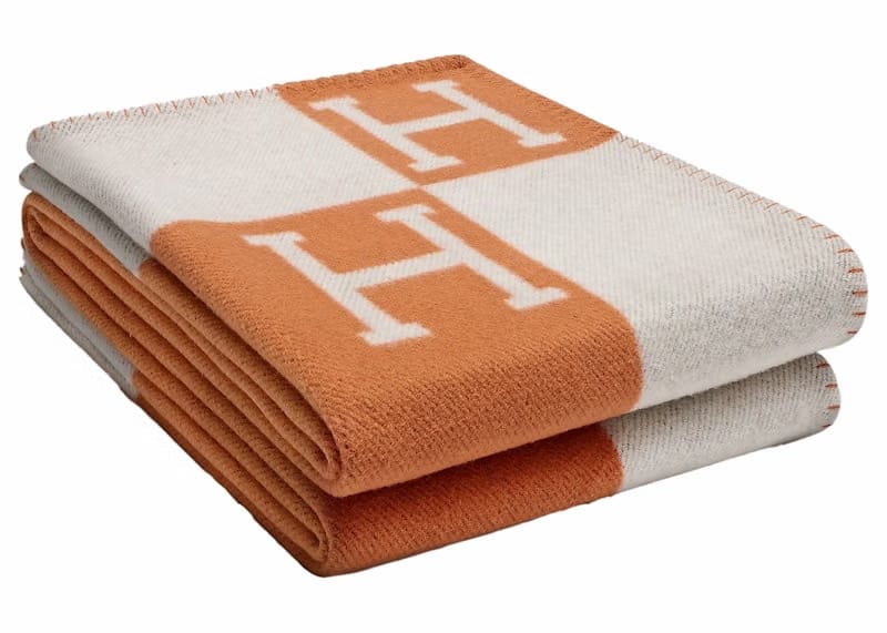 Hermes Avalon Throw Blanket Ecru/Potiron