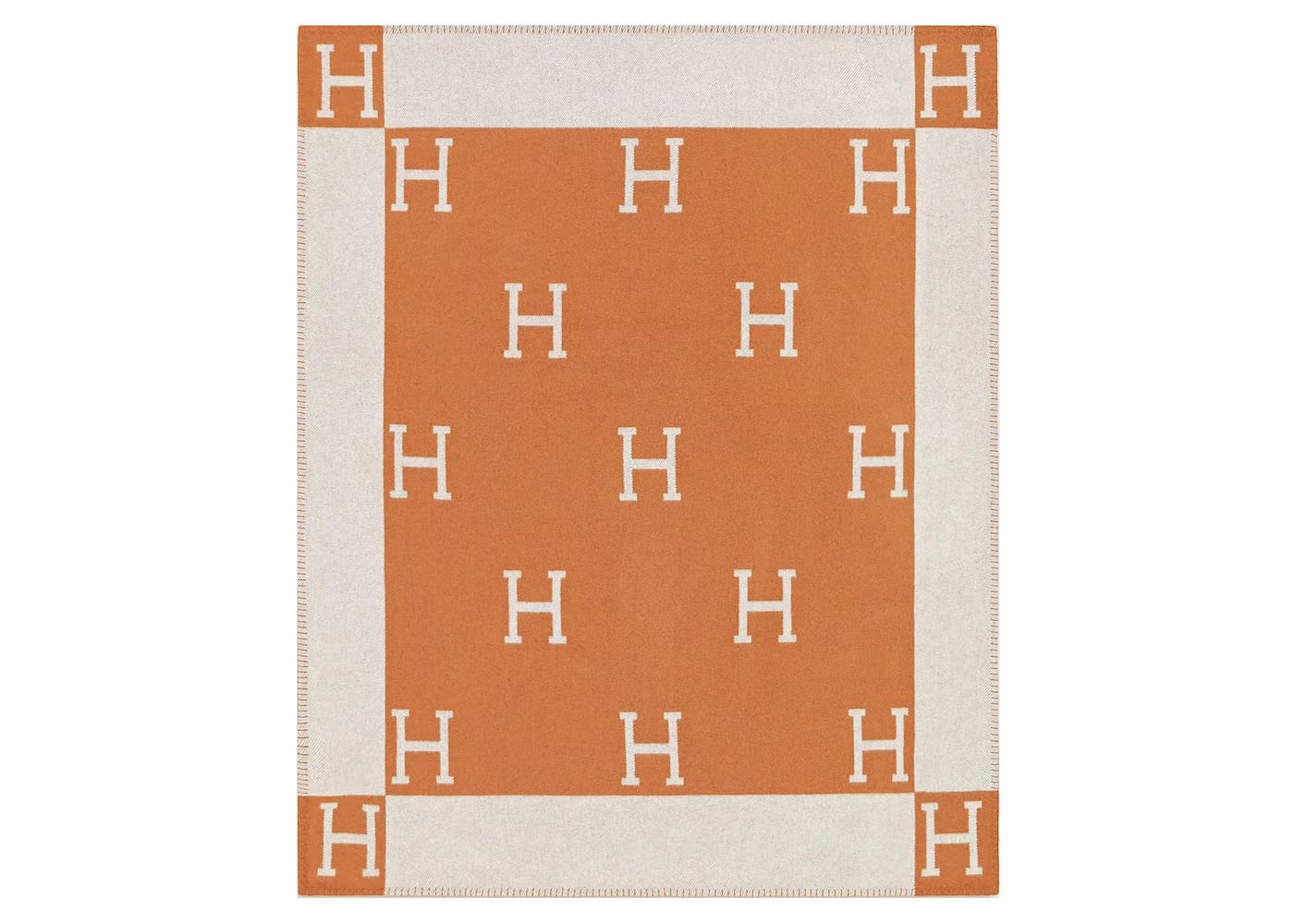Hermes Avalon Throw Blanket Ecru/Potiron