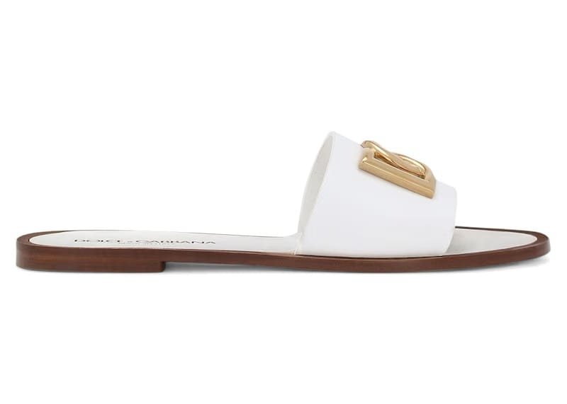 Dolce & Gabbana Calfskin Bianca Sliders with DG Logo White (Women's)