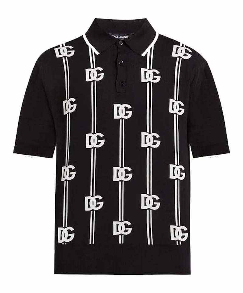 Dolce & Gabbana Logo-Print Knitted Polo Black/White
