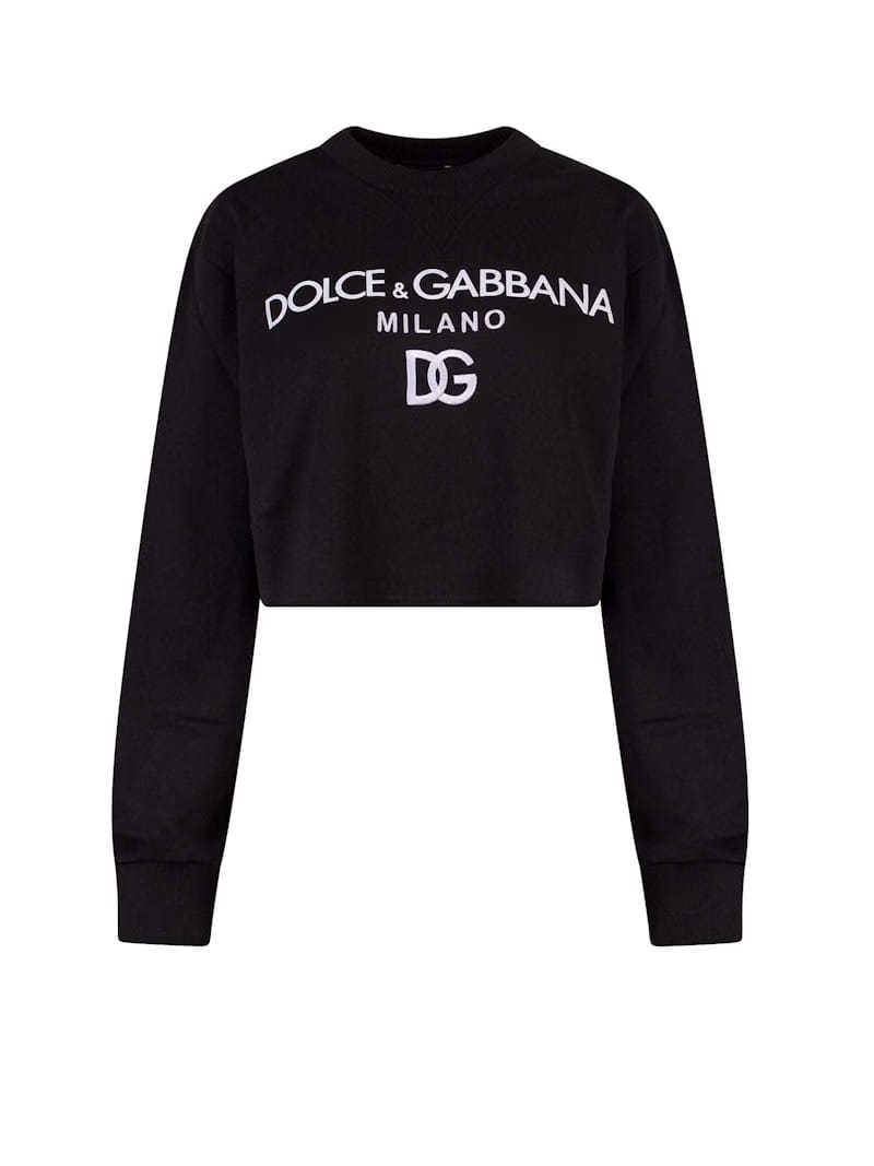 Dolce & Gabbana Woman Cotton Frontal Logo Sweatshirt Black