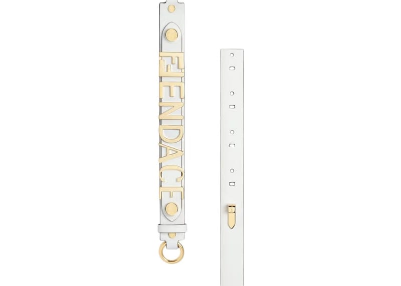 Fendi Fendace Leather Logo Belt White