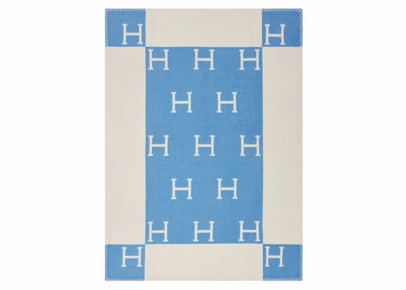 Hermes Avalon Baby Blanket Bleu Genievre/Blanc