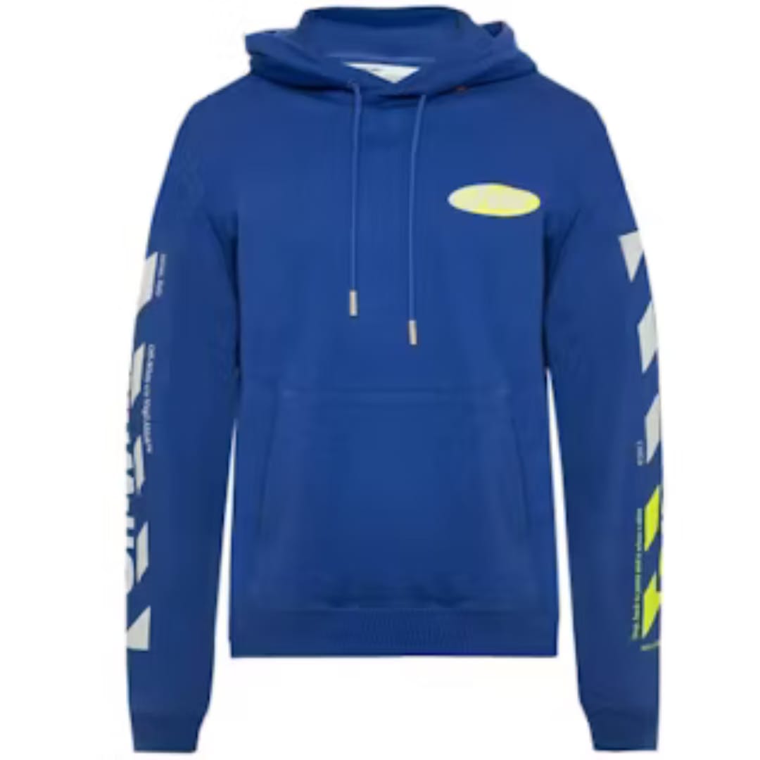 OFF WHITE DIAGONAL SPLIT LOGO HOODIE BLUE