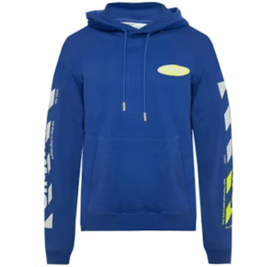 OFF WHITE DIAGONAL SPLIT LOGO HOODIE BLUE