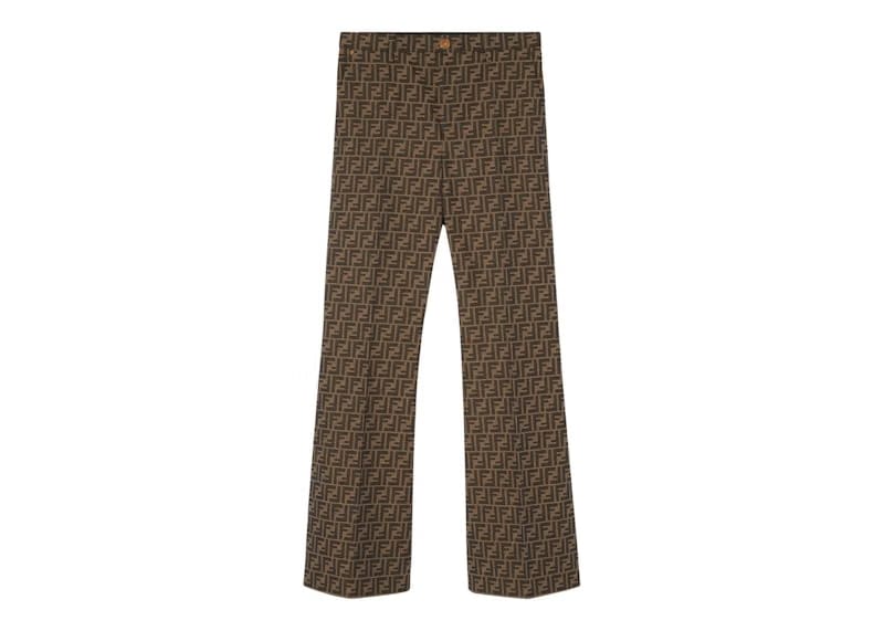 Fendi Fendace FF Flared Jacquard Mens Pants Brown