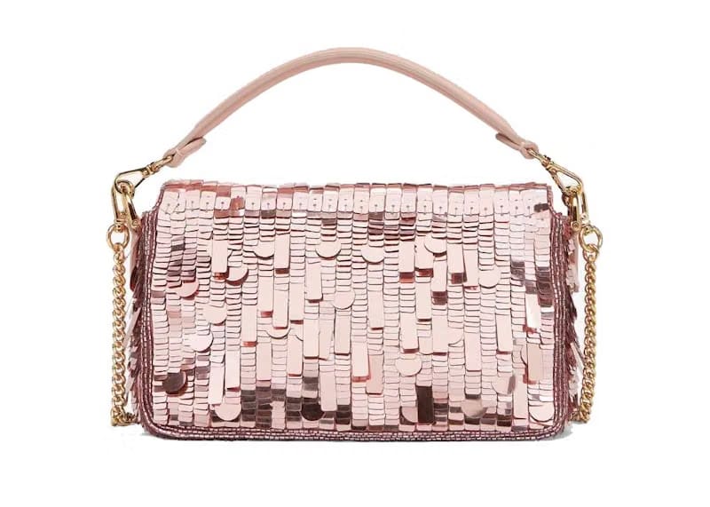Fendi Sequin and Leather Baguette Mini Pink