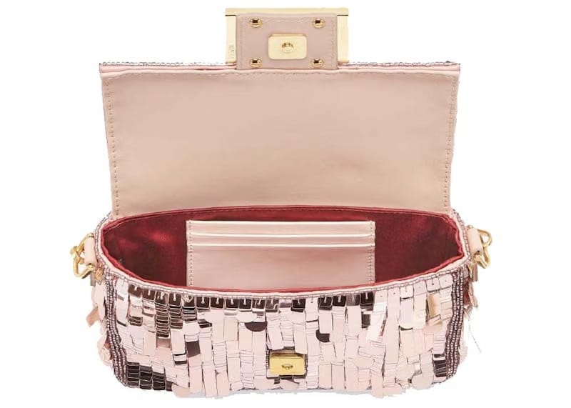 Fendi Sequin and Leather Baguette Mini Pink