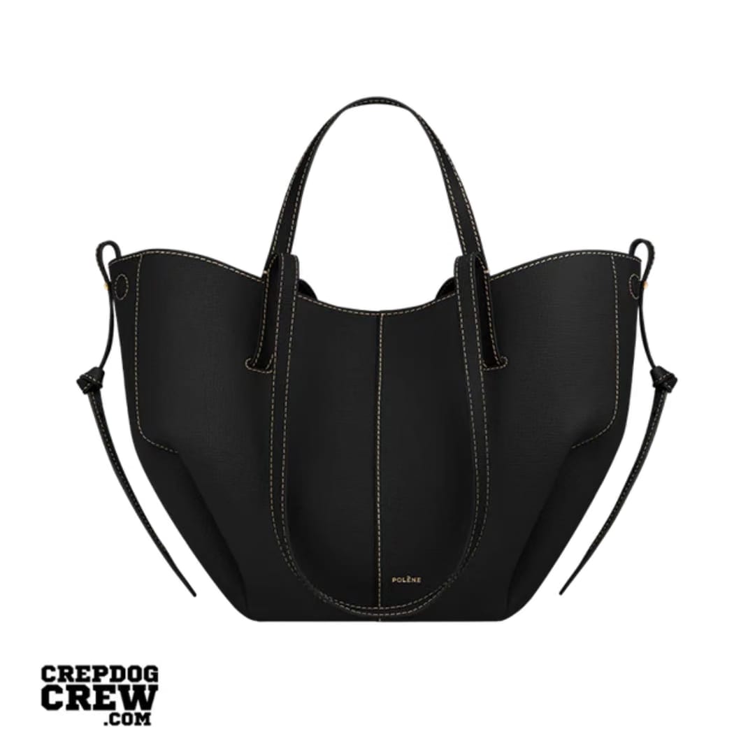 polene Cyme Mini Edition Textured Black with Ecru Stitching