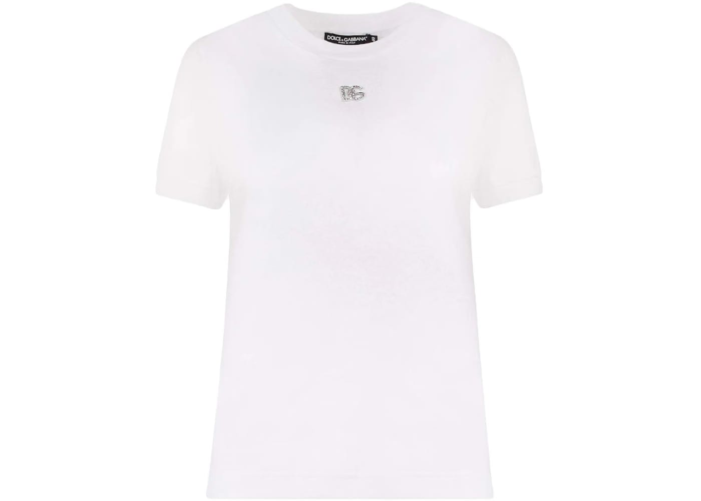 Dolce & Gabbana Woman Cotton Rhinestones Logo Detail T-Shirt White
