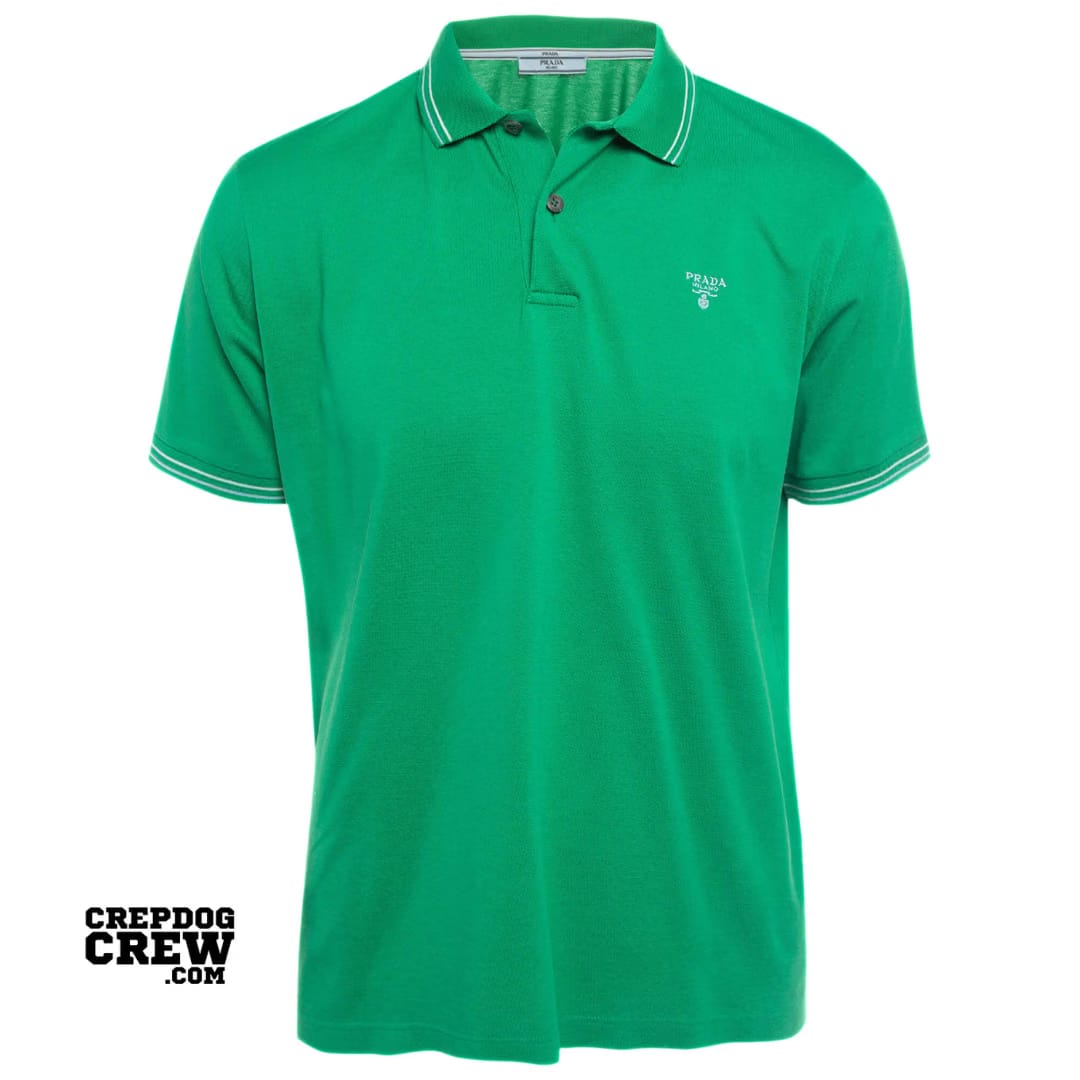 PRADA LOGO EMBROIDERED COTTON PIQUE POLO T-Shirt GREEN