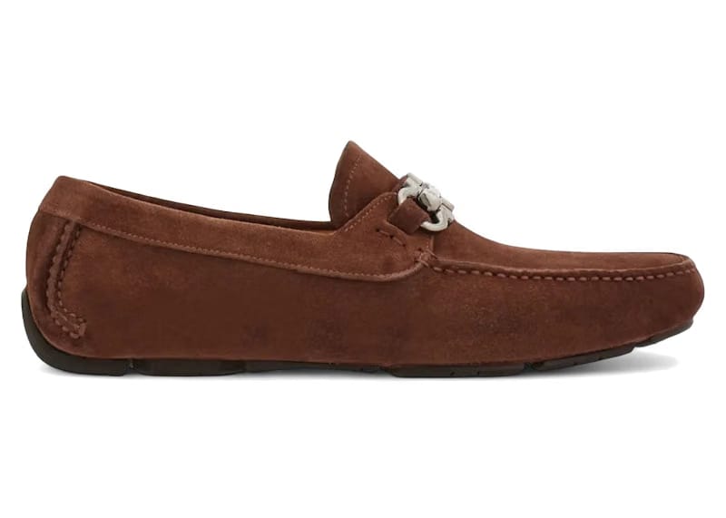 Ferragamo Gancini Suede Loafers Brown