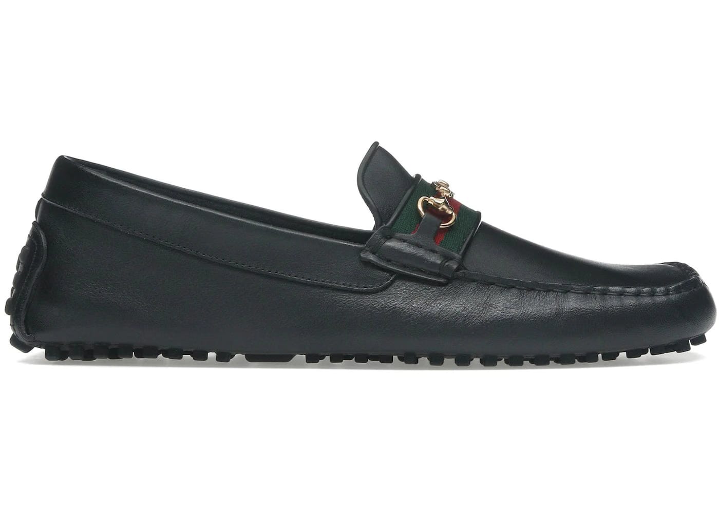 Gucci Ayrton Webbing-Trimmed Horsebit Leather Driver Loafers Black