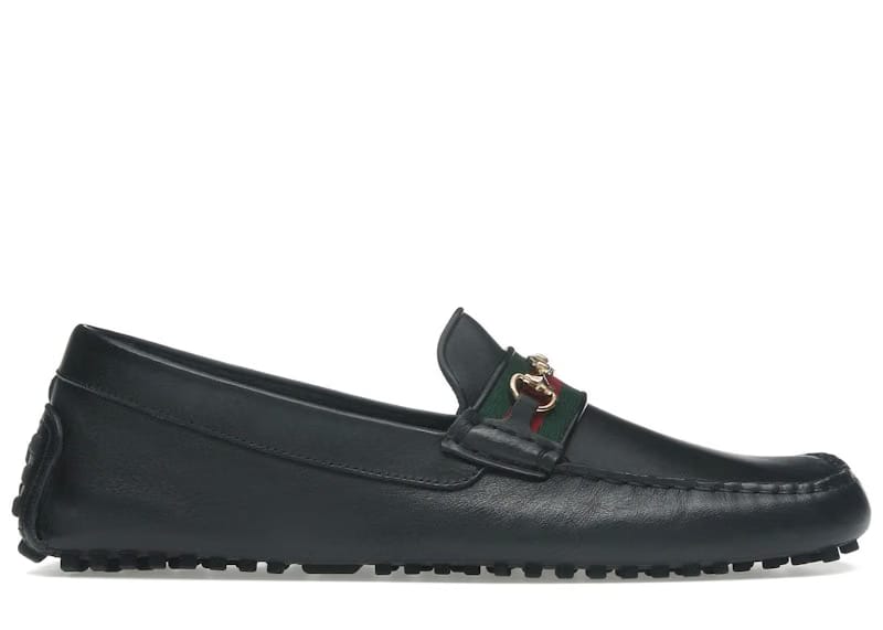 Gucci Ayrton Webbing-Trimmed Horsebit Leather Driver Loafers Black