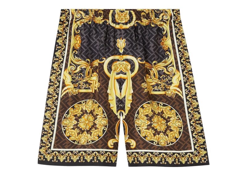 Fendi Fendace Baroque Silk Shorts Gold